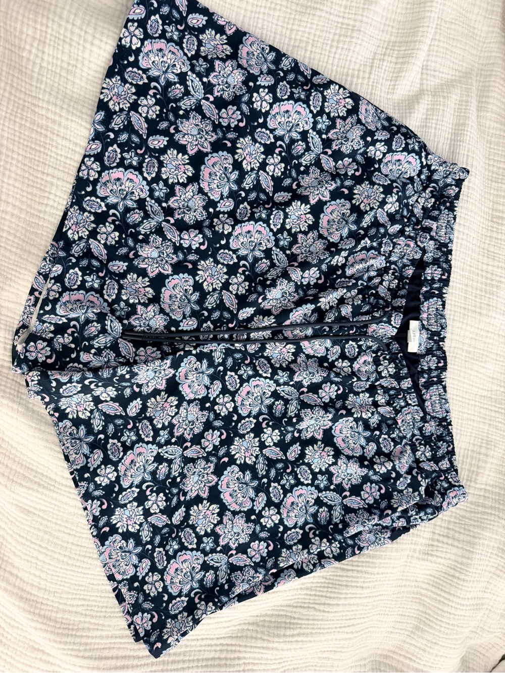 J. Jill Navy athletic Floral Elastic-Waist Shorts with Pink & White Bloom.